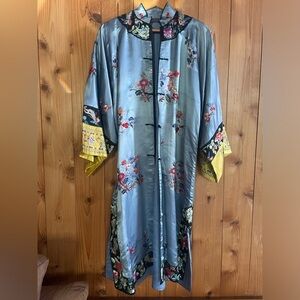 Estate vintage Silk Chinese Embroidered Kimono Coat Jacket Robe